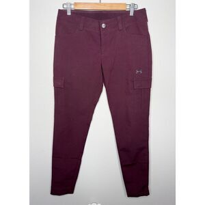 Under Armour Womens Cargo Pants Activewear Tapered Pocket Athletic Maroon Size 6
